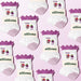 Pattern of white socks with purple accents and 'elliosa' branding on a pink background.