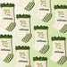 Collage of white and green socks with 'elliossa' branding on the packaging, with the words 'pilates & matcha' embroidered around images of matcha. There are green heart shaped grips on the soles.