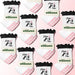 Multiple pairs of black, white and pink socks with 'elliossa' branding on a pink background
