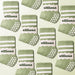 Pattern of green socks with white stripes and text on a light green background