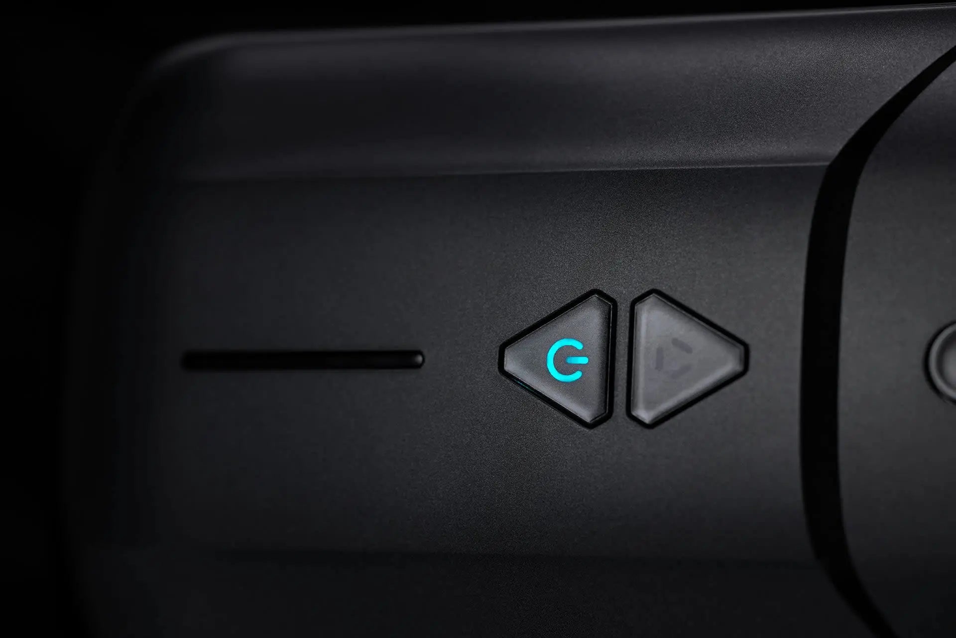 Blackroll compression boots 2.0 close up of power button detail.