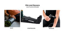 3 images depicting sleep, with the blackroll recovery pillow, compression, with the compression boots 2.0 and massage with the fascia gun.