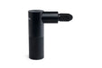 Side on view of the blackroll fascia gun, a black rounded massage gun.
