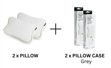 Two Blackroll recovery pillows and 2 boxes containing extra grey pillow cases.