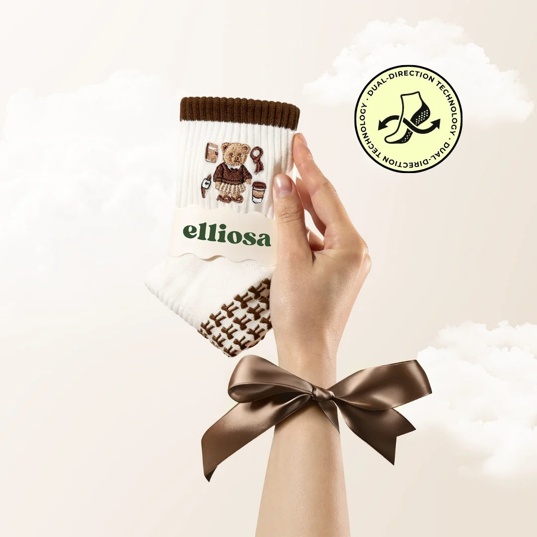 Elliosa Dual Direction Grip Socks - Beary Latte