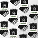 Pattern of black and white Elliosa dual direction grip socks with 'Elliosa' branding on a white background in Pilates social club design.