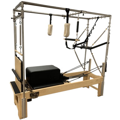 Full Trapeze table with reformer bed and sitting box, including attachments.