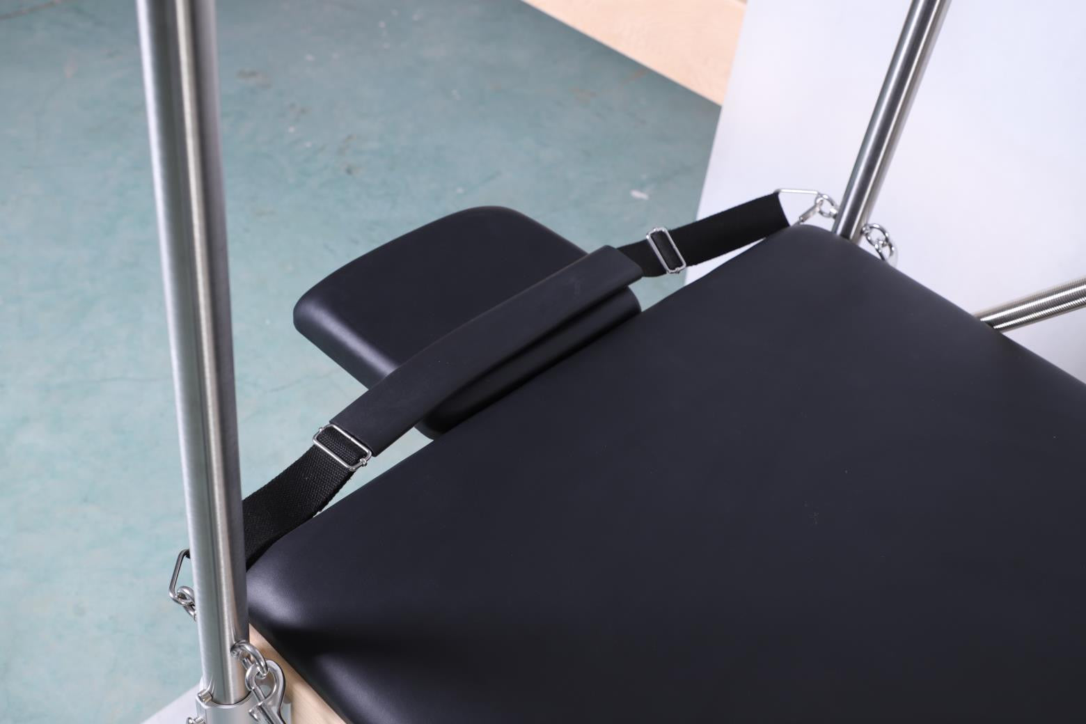 Close up of black upholstery of cadillac bed.