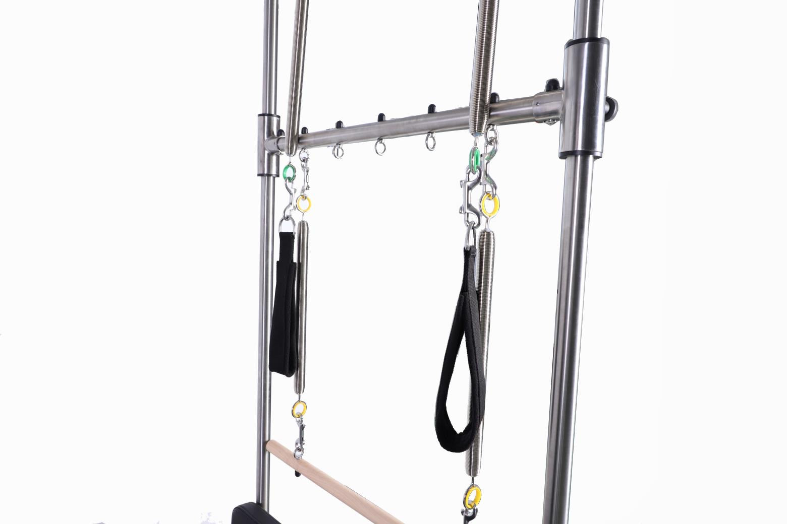 Close up of trapeze with springs and attachments.