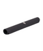 Full view of a black reformer pilates mat rolled up with logo visible in the middle.
