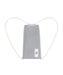 Image of a white mesh bag with two handles to be used as a backpack with a rolled up reformer pilates mat enclosed in the bag.