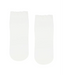 Pair of white quarter crew socks with ruffle at top, in white background.