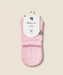top view of MoveActive crew grip socks in packet in heart ruffle pink colour.