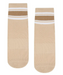 Pair of beige socks with white stripes.