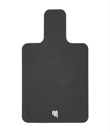 Top view of a black reformer pilates mat with MoveActive logo on bottom.