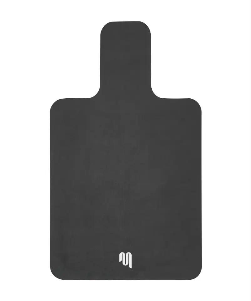 Top view of a black reformer pilates mat with MoveActive logo on bottom.