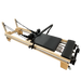 Light wooden clinical pilates reformer with adjustable steel track running the length of the machine. There are 5 colour coded springs.
