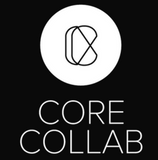 Logo of The Core Collab Australia in white with black background.