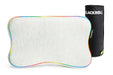 Kids size blackroll recovery white pillow with rainbow border with the rolled up black carry bag.